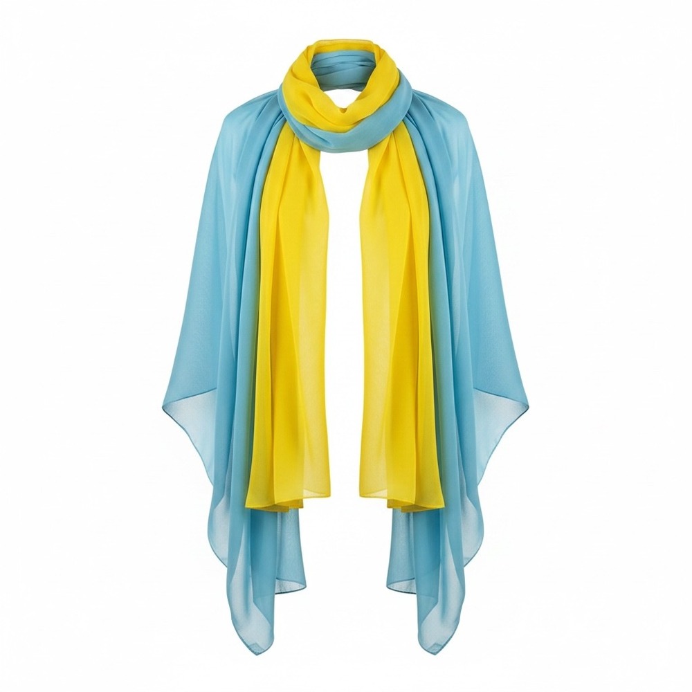 Blue & Yellow Chiffon Scarf Set Sheer Lightweight Wraps Ukraine-Inspired Colors